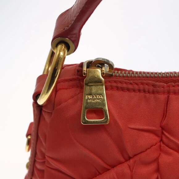 PRADA Hand Bag Nylon Leather Orange Gold Auth - Picture 8 of 16